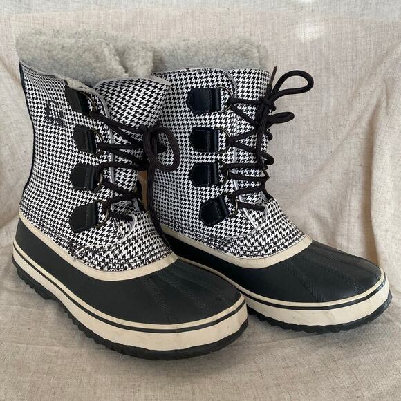Sorel 1964  Pac Houndstooth Waterproof Snow Women's Boots White Black Size 6 - Picture 1 of 11